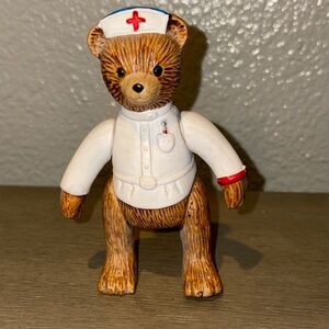 Nurse Teddy Bear Russ Berrie & Co porcelain movable limbs Vintage Made in Taiwan